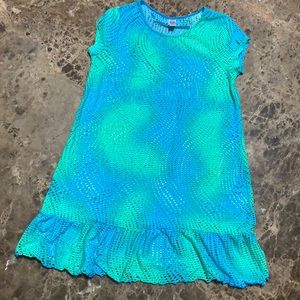 SO Swimsuit Coverup Blue and‎ Green Net Design Sz 7